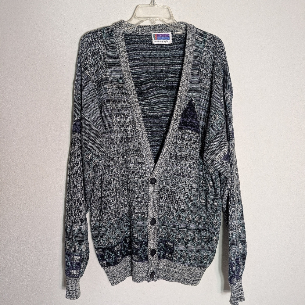 Vintage Womens Cardigan Sweater Concrete 80s 90s Grandpa Rogers Cosby‎ Grunge XL